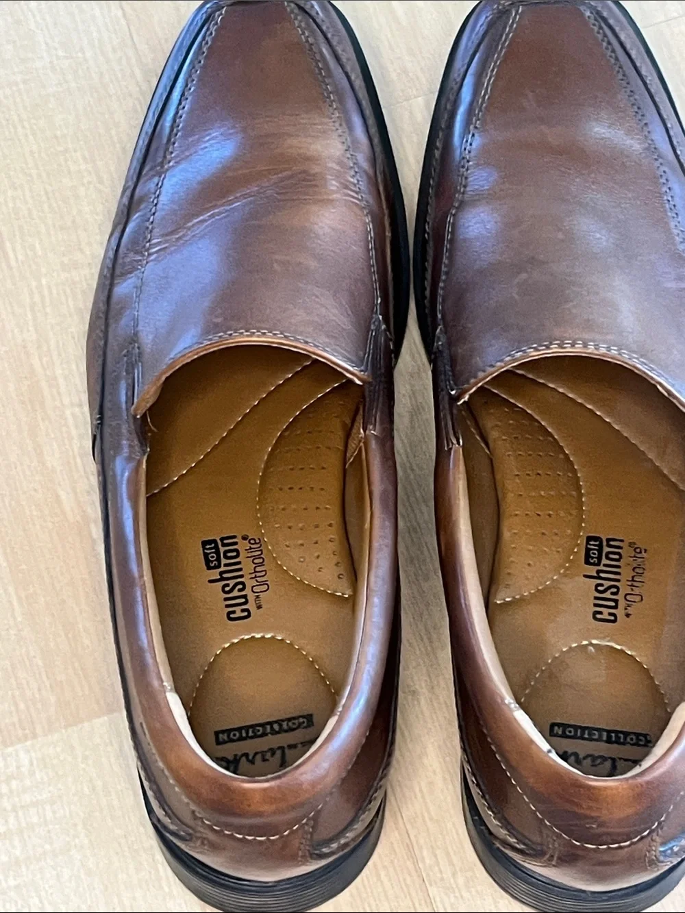 Clarks Men’s Tan/Brown Leather Slip-On Loafers